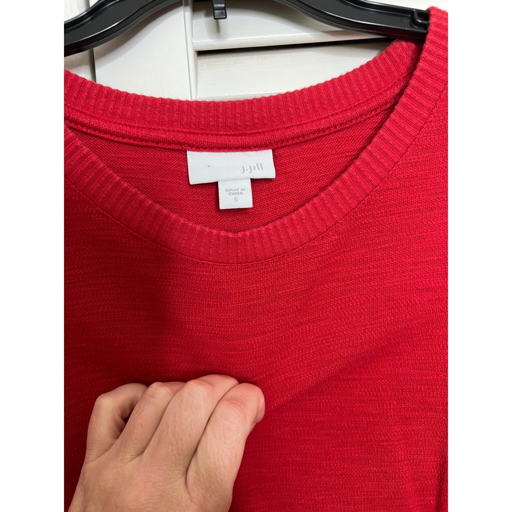 J Jill Red Tunic S Crew Neck Patch Pockets Side Slits Cozy Holiday Knit - Picture 3 of 8